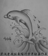 可爱立体海豚素描作品由武汉最好的纹身学校学员制作