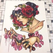 漂亮潮流的school风格的美女纹身手稿