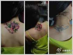 女生后背唯美的玫瑰花纹身图案