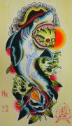 潮流很帅的一款鲨鱼纹身手稿