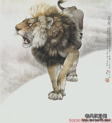 狮子纹身图案由武汉老兵纹身推荐
