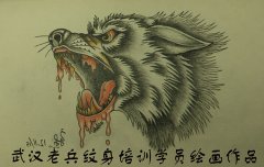 武汉最专业的纹身培训学校纹身学员制作的素描狼头作品