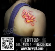 武汉最专业纹身店为你推荐一款美女肩胛骨时尚个性的莲花纹身图案