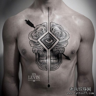 分享一款欧美彩色骷髅纹身图案