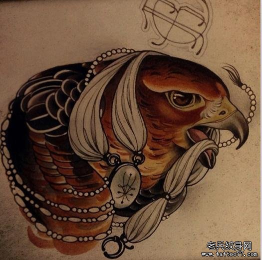 分享一款欧美彩色老鹰纹身手稿