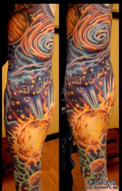分享一款惊艳的星空花臂纹身图案