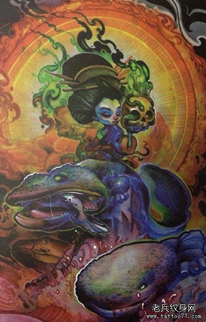 分享一款怪异欧美人物纹身手稿