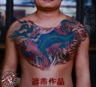 神话动物火麒麟纹身作品由武汉老兵纹身店作品