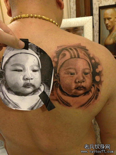 欣赏一款可爱宝宝肖像纹身作品