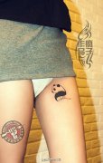 美女腿部可爱小熊猫纹身作品