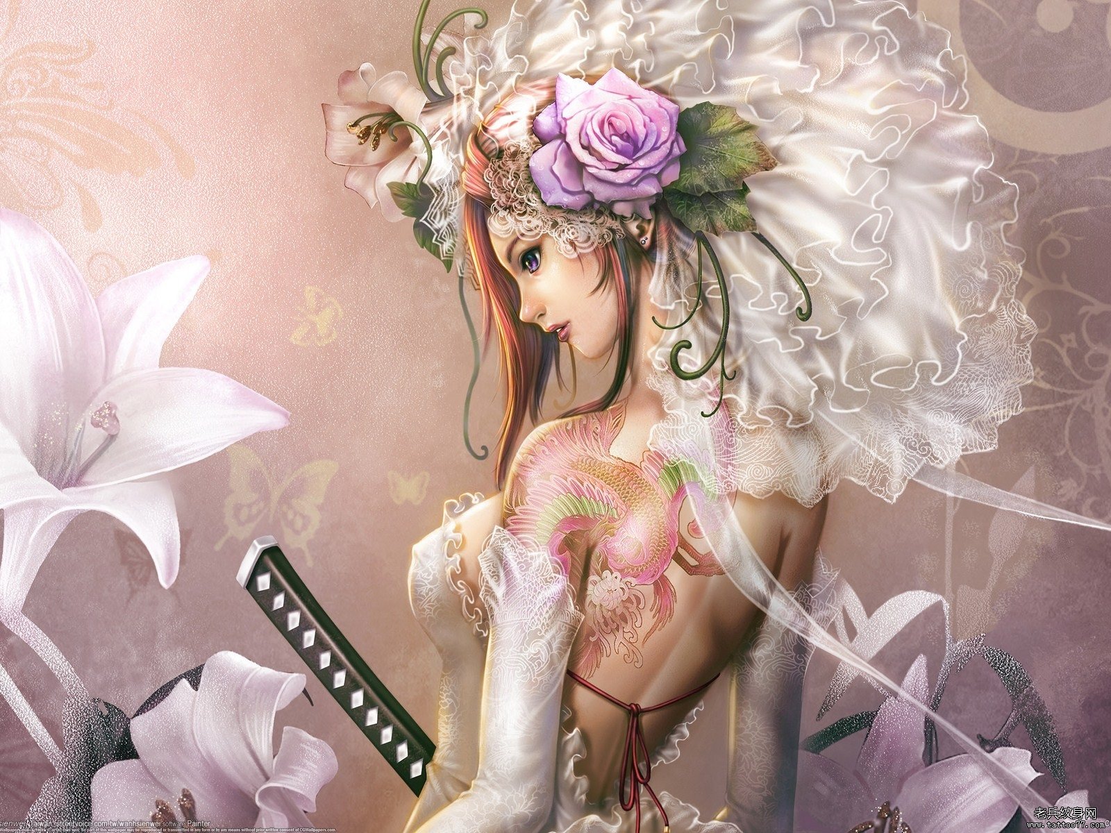 2014年插画女孩纹身壁纸下载图片