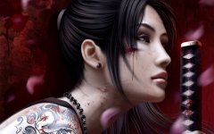2014年美女剑客纹身壁纸图片高清纹身壁纸桌面图片下载