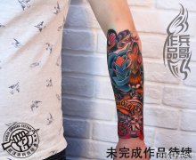 school tattoo小花臂纹身作品由武汉最好的纹身店