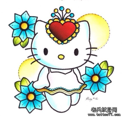 武汉纹身网推荐一款小清新kitty猫纹身图案图片