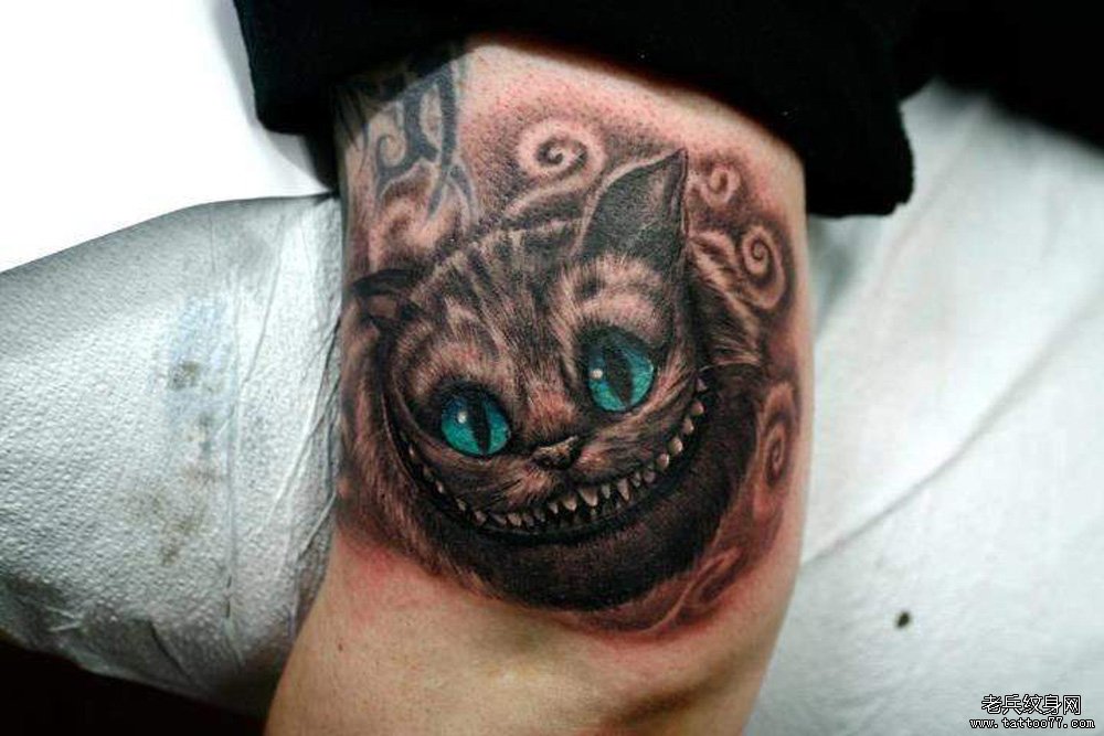 大臂上一款个性的猫纹身图案