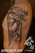 男人胳膊凤凰佛珠（三）纹身图案