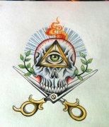骷髅上帝之眼剪刀纹身手稿图案由武汉纹身网推荐