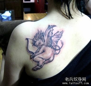一款肩部天使tattoo图案由武汉最好的纹身网提供