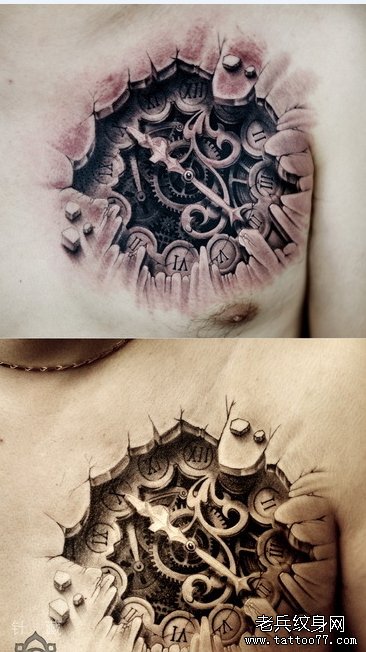 一款前胸机械tattoo图案由武汉最好的纹身店推荐