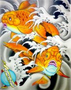 一款金鱼文身手稿图案由武汉最好的刺青网推荐