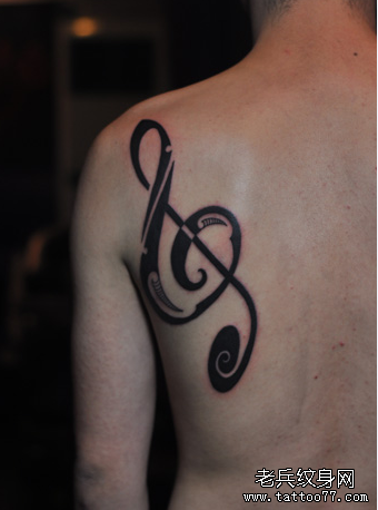 背部图腾音符tattoo图案由武汉最好的纹身店推荐