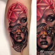 一款胳膊面具女郎纹身图案由武汉纹身店推荐