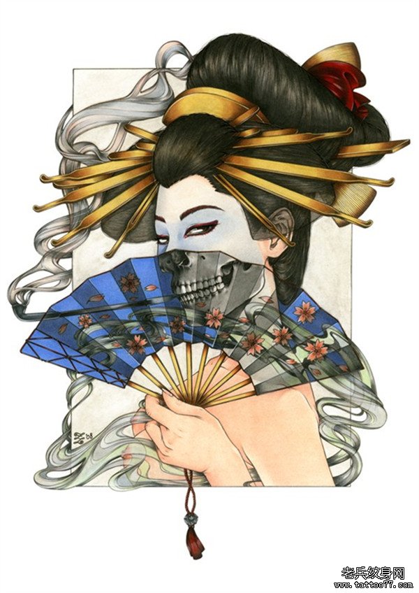 艺妓纹身手稿图案由武汉最好虫纹身网推荐