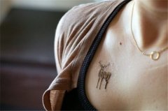 女生胸部可爱小鹿纹身图案由武汉纹身店推荐
