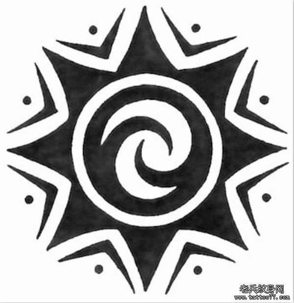 武汉纹身店推荐一款图腾太阳纹身手稿图案