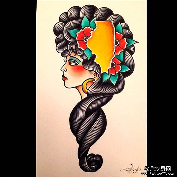 武汉最好的纹身店推荐一款欧美女人头像纹身图案