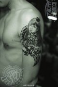 武汉顶级纹身师兵哥打造的手臂美女肖像纹身作品