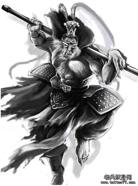 水墨孙悟空纹身图案由武汉纹身店推荐