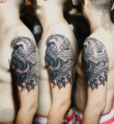 大臂欧美纹身作品遮盖旧纹身图案