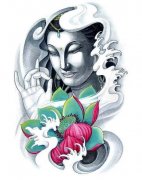 武汉纹身店推荐一款观音莲花纹身手稿图案