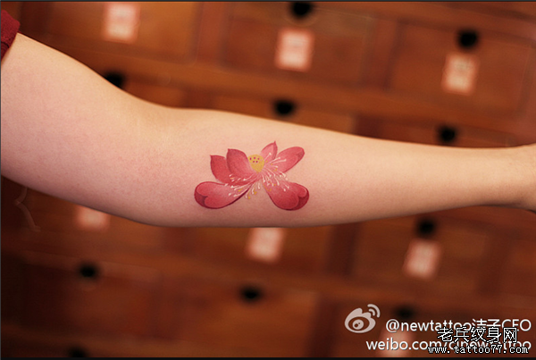 武汉最好的纹身店推荐一款手臂莲花纹身图案