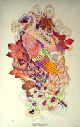 武汉最好的纹身店推荐一款满背的彩色个性孔雀纹身图案