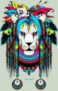 彩色个性的狮子纹身手稿图案由武汉店推荐