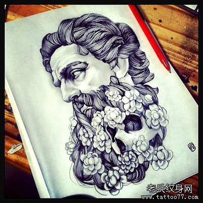 武汉最好的纹身店推荐一款人物肖像骷髅纹身图案
