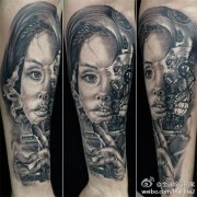 武汉纹身店推荐一款胳膊机械女郎纹身图案