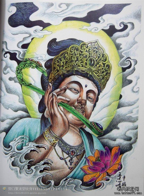 彩色佛纹身图案