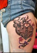 女性腿部锁纹身图案由武汉纹身店推荐