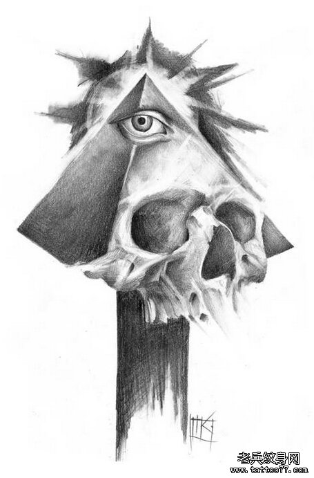 欧美素描骷髅上帝之眼纹身图案由武汉纹身馆推荐