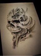 欧美黑灰素描骷髅纹身图案由武汉纹身店推荐
