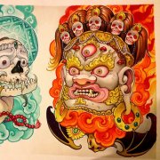 个性彩色唐狮纹身图案由武汉纹身店推荐