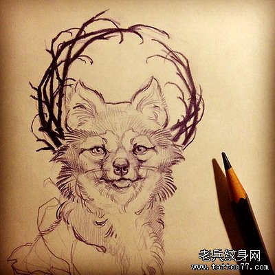 武汉纹身店推荐一款猫咪纹身手稿图案