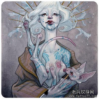 彩色人物女郎纹身手稿图案由武汉纹身推荐