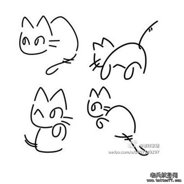 线条猫咪纹身手稿图案由武汉纹身馆推荐