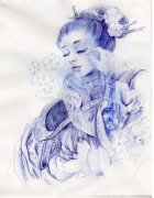 武汉最好的纹身店推荐一款艺妓纹身手稿图案