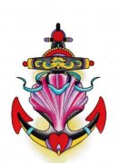 彩色船锚纹身手稿图案由武汉刺青店推荐