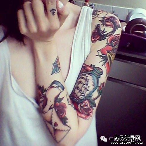 手臂帆船纹身图案